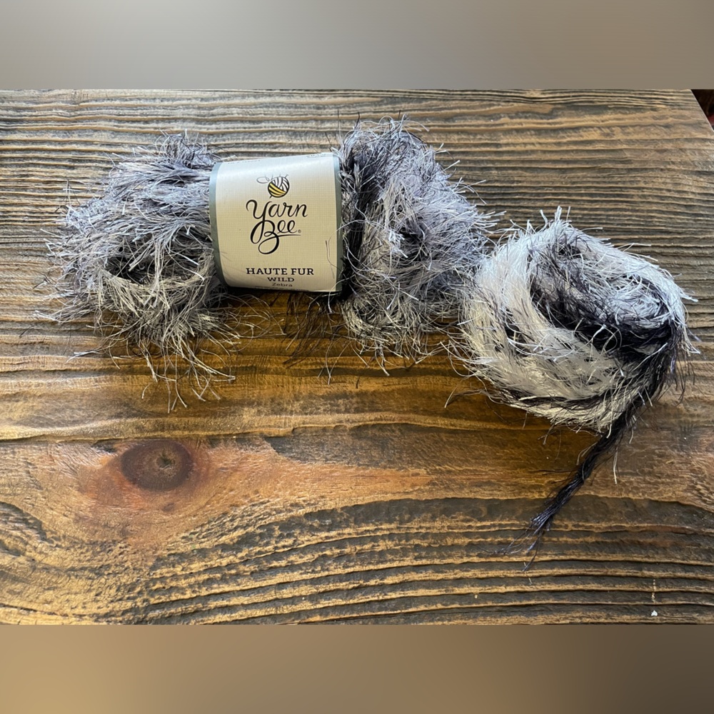 Yarn Bee Zebra Haute Fur Wild Acrylic Fuzzy Yarn, silver and black, New